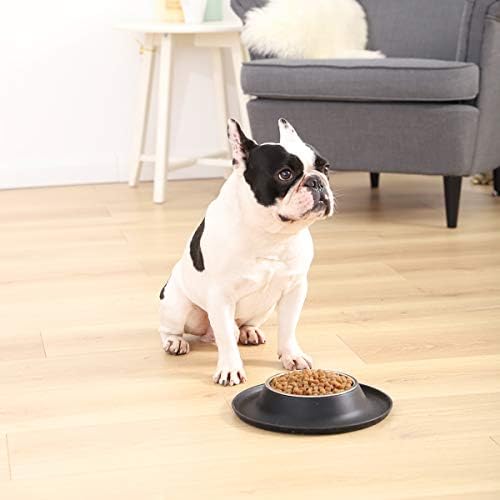 Amazon Basics Round Silicone Mat and Pet Bowl - Large, Black