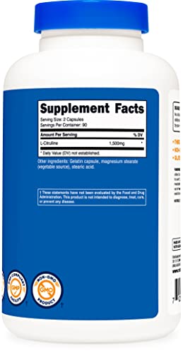image for Nutricost L-Citrulline 1500mg, 180 Capsules - 750mg Per Capsule, Glute