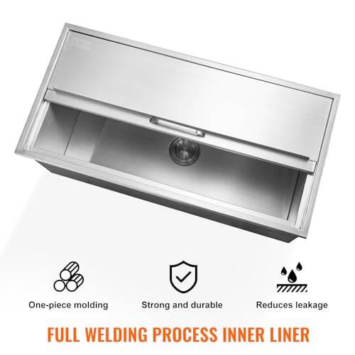 Image of VEVOR Drop in Ice Chest, 36 inchL x 18 inchW x 14 inchH Stainless Steel Ice Cooler, Commercial Ice Bin with Sliding Cover, 40.9 qt Outdoor Kitchen Ice Bar, Drain-pipe and Drain Plug Included, for Cold Wine Beer