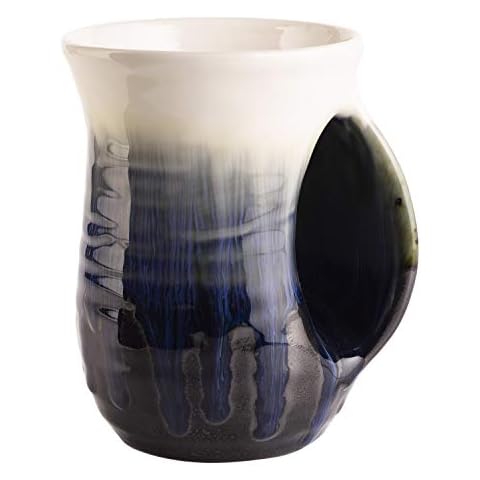 GUTE Hand Warmer Mug, Ceramic and Hand Painted - Contoured Pocket will Hold Warmth From The Heat Of Your Drink To Keep Your Fingers Warm, Comfy Handwarmer (Ocean Blue) (Right Handed) Cover