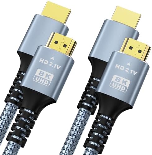 8K 10K 4K HDMI Cable 48Gbps 2-Pack 10FT/3M, Certified Ultra High Speed HDMI Cable Braided Cord-4K@120Hz 8K@60Hz, DTS:X, HDCP 2.2 & 2.3, HDR 10 Compatible for Roku TV/PS5/HDTV/Blu-ray
