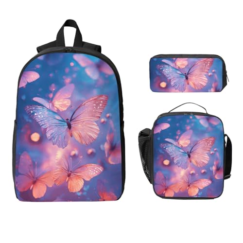 Fantasy Aesthetic Butterfly Backpacks 3 Pcs Cute Lightweight Daypack with Fun Graphic Cartoon Print for Daily Commute