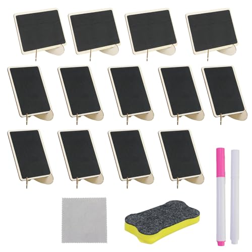 13 mini lavagne con supporto, piccole lavagne da scrivere con pennarello a gesso cancellabile, in legno, per segnaposto di compleanno, segnaposto per matrimonio