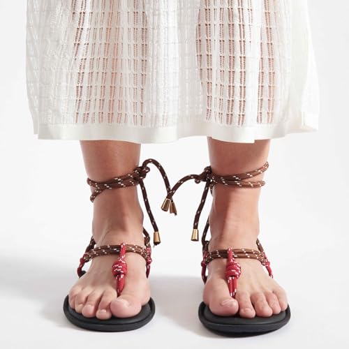 Image of ZJGZF Rope Flip Flop Sandals for Women Thong Sandals Adjustable T Straps Comfortable Soft Flat Sandals