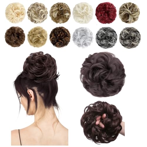 Messy Bun Hair Piece Ponytail Extensions Donut human Bun Clip Fake Hair Wavy Curly Scrunchies for Women Thick Updo Daily Use (1 
