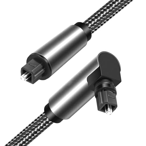 kwinfei Câble optique audio 1M 90 Degrés, Câble Fibre Optique pour Barre de Son, TV, PS4/5, Xbox, Dolby Digital, Cable Optique Barre de son rotatif 360°, Durabilité et Flexibilité
