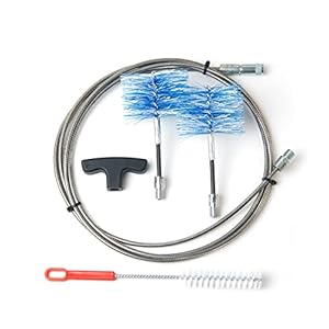 BARETTO Pelletkachel reinigingsset – 6 meter roestvrijstalen verlenging, maximale kromming 90 ° – 2 flexibele borstels van nylon (1 x 80 mm en 1 x 100 mm)