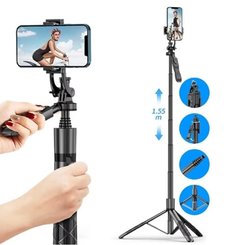 Image of LikeStar 61-Inch Extendable Selfie Stick Tripod with Wireless Remote & Phone Holder - Lightweight, Adjustable, Compatible with iPhone & Android for Travel, Vlogging, and Photography L16 - Black