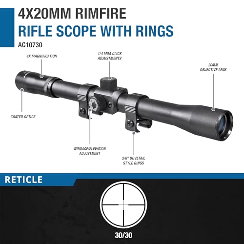 Barska 4x20 Rimfire Riflescope with Crosshair Reticle Parallax Free 50 Yards for Short Rimfire Ranges - Thumbnail 2