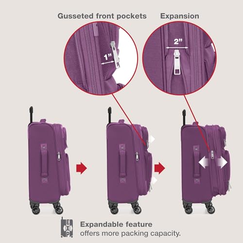 U.S. Traveler Rio Fashion Softside Rugged Fabric Expandable Carry-on Suitcase Travel Luggage Set with Wheels, Purple, 4 Wheel, Rio Fashion Softside Rugged Fabric Expandable Carry-on Suitcase Travel Luggage Set With Wheels by U.S. Traveler - Image 4