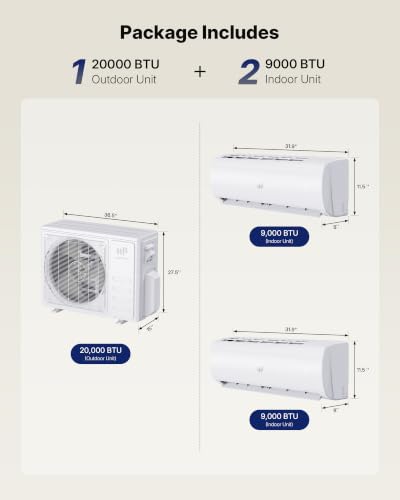 Image of Upstreman 2 Zone Mini Split with Heat Pump, 9K+9K BTU, 23 SEER2, 230V