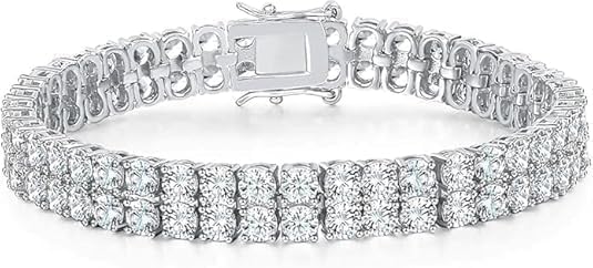 10.00 Carat Round Cut Diamond Tennis Bracelet, 2-Row Design, 14K White Gold Finish, 925 Sterling Silver