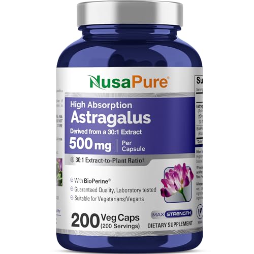 Astragalus 10000 mg Per Caps 200 Veggie Capsules (Vegetarian, Non-GMO & Gluten-Free) Max Strength - Supports Cardiovascular Health and Healthy Immune Function*