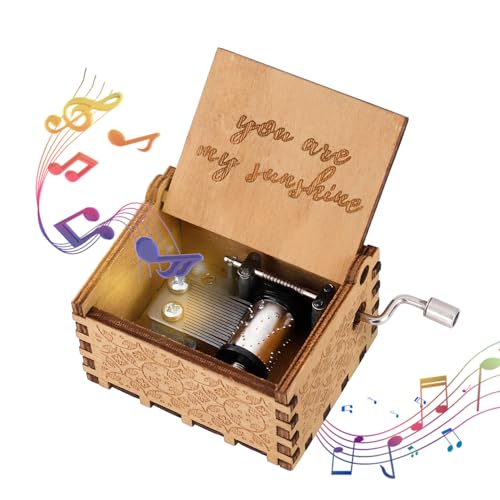Hölzerne Spieluhr You Are My Sunshine Antike Geschnitzte Musik Box Handkurbel Spieluhren Holz für Geburtstags Weihnachten Geschenk
