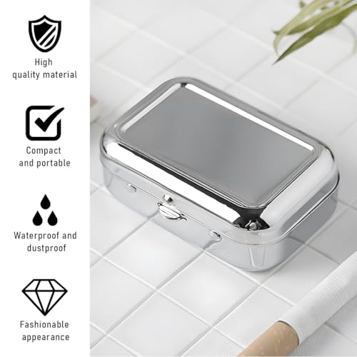 Image of Mini Portable Ashtrays, Metal Pocket Dustproof Car Ash Tray with Lid, Compact Square Windproof Car Cigar Ashtrays, Decorative Cigarette Snuffers Ashtray for Car Home Office (Silver)