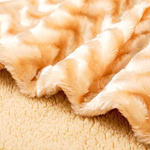 Whale Flotilla Faux Fur Throw Blanket For Couch Sofa Bed, Plush Reversible Fuzzy Sherpa Throw Blanket For All Season, Warm And Soft, 50X60 Inch, Light Gold #TOP4