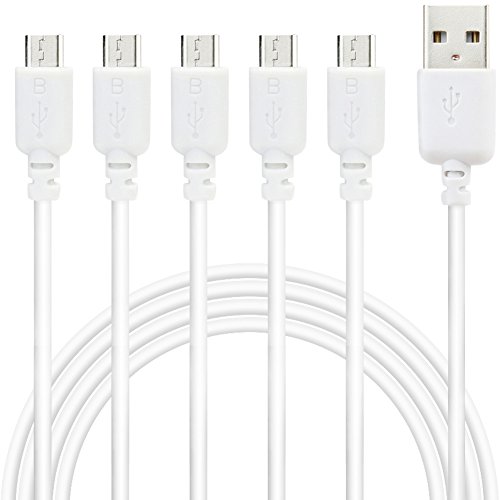 [5-Pack] 6 Feet Micro-USB Cable, EZOPower Extra Long Micro USB 2in1 Sync and Charge USB Data Cable for Samsung Galaxy S7, S7 Edge, Galaxy Tab A, Tab E Tablet, Huawei, One Plus, and More