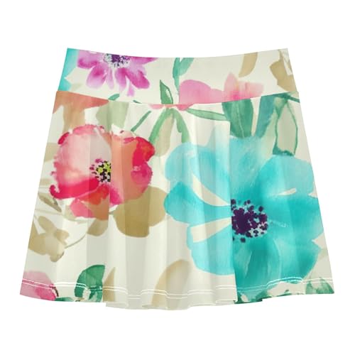 Joisal Watercolor Flowers Spring Toddlers Tennis Skirts Outfit Athletic Shorts Girls Skorts School Skirt 4t2