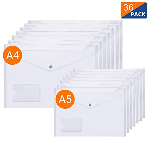 Plastic Envelopes Wallets, MerryNine 36Pack A4 A5 Clear Document Folder with Label Pocket, for School Home Work Office Organization