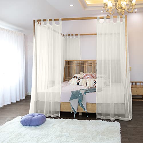 Image of Linentalks Sheer Canopy Bed Curtains for King, Queen, Full and Twin Sizes, 4 Corner Drapes, Four Poster Curtains, Ivory