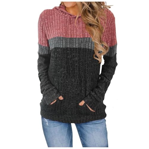 Sweat à capuche pour femme bicolore et chaud avec manches longues