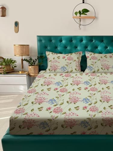 Image of ROSARAHOME 180 TC Microfiber Flat Queen Size Double Bed Bedsheet with 2 Pillow Cover| Bedsheet:240cmx225cm Pillow Covers:45cmx70cm,Floral Multicolor