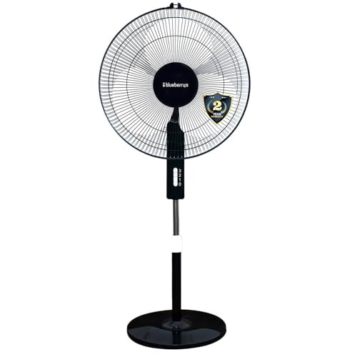 Image of Blueberry's High-Speed Oscillating Pedestal Fan, 3-Adjustable Fan Speeds, Rust Resistant Body, Adjustable Length, RPM 2200, 400-mm Sweep Length (White)