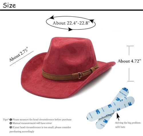 Image of Unisex Western Suede Cowboy Cowgirl Hat Classic Wide Brim Fedora Hat for Men &Women