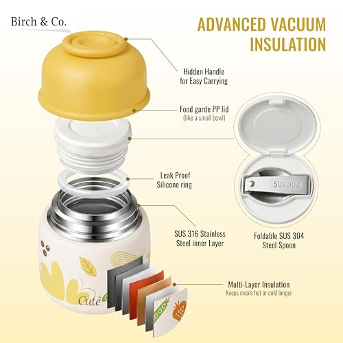 Image of Birch & Co. Baby Feeding Bowl and Spoon Set, Stainless Steel Food Bowls - 320ml, 304 Stainless Steel Baby Food Container with Double Wall Vacuum Insulation, BPA-Free Leak-Proof for School & Travel,Yellow