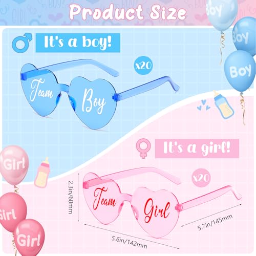 40 Pcs Gender Reveal Glasses Blue Pink Heart Sunglasses Bulk Team Boy or Girl Gender Reveal Party Favors Decor Glasses2