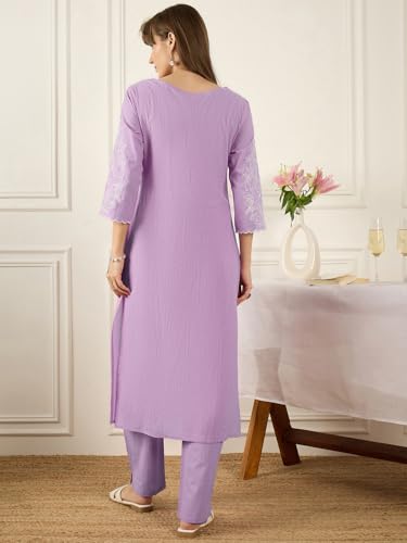 Image of INDO ERA Women's Embroidered Anarkali Kurta Pant Set with Dupatta | Cord Set For Women Cotton