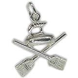 Encantos de Curling Sport Charm de plata de ley curling con piedra y dos pinceles .925 x 1 charms deportivos -SFP
