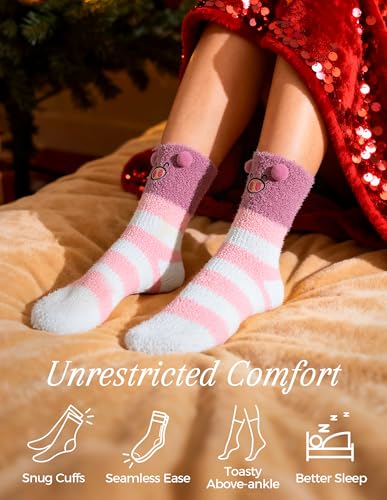 Image of TEHOOK Warm & Cozy Gifts for Women, Fluffy Fuzzy Plush Sleeping Slipper Socks - Soft Warm Fabric