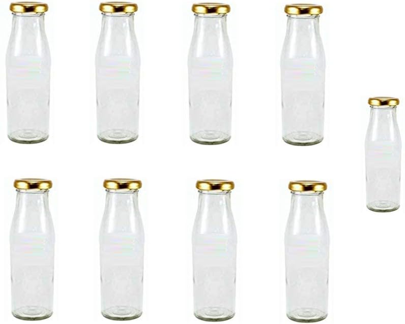 1st Time Multipurpose Kitchen Storage Glass Milk Bottle With Lid, Clear, Pack Of 9, 300 Ml, 5.5 X 5.5 X 17 Cm