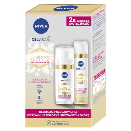 NIVEA Cellular Luminous 630 Facial Skincare Set Daily Face Cream 40 ml (1.35 fl oz) and Concentrated Face Serum 30 ml (1.01 fl oz) Two-Step Cosmetic Skincare Gift Set with Lightweight Formulas