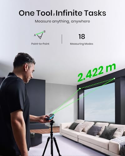 Image of MILESEEY S50 Green-Beam Laser Distance Measure - 400ft Laser Measure, P2P, Side-Laser Alignment, Rechargeable, 2.4 inch IPS Backlit Display, Area /Volume Measurement, 8 Units, Indoor&Outdoor