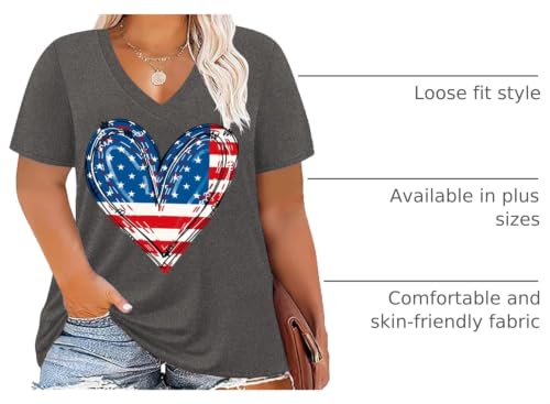 Image of ForHailey Women's Plus Size V Neck Tops Summer Short Sleeve T Shirt