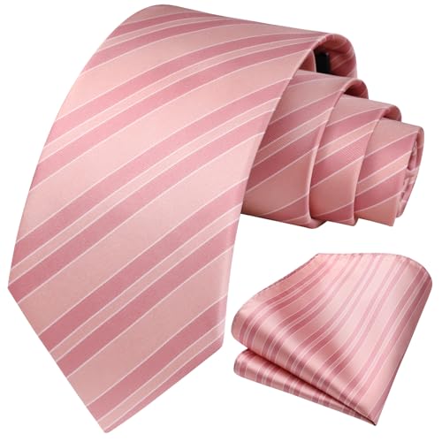 Image of HISDERN Mens Tie Striped Ties and Handkerchief Set Business Formal Woven Pocket Square Wedding College Stripe Necktie