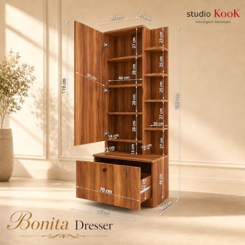 Image of Studio Kook Bonita Dressing Table with Mirror & Storage, Amber Walnut