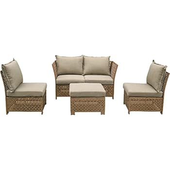 Alternative view of Mod Furniture Emma 5-Piece Modern Outdoor Chat Set with Hand Woven All-Weather Wicker and Stylish Boho Plush Cushions, Tan/Grey