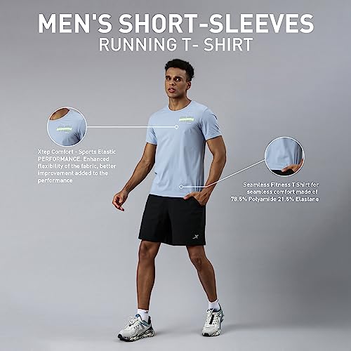 Image of XTEP Comfort Series (Sports Elastic Performance), Running Series, Superior Stretch, Polyamide & Elastane, Crew Neck Comfort Running T-Shirt for Men (White)