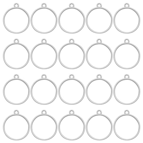 50pcs Open Bezels for Resin Round Open Back Bezel Hollow Frame Pendants Open Back Frame Pendant Resins Craft Bezels Hollow resin for Jewelry Making,DIY Resin Crafts(White K)