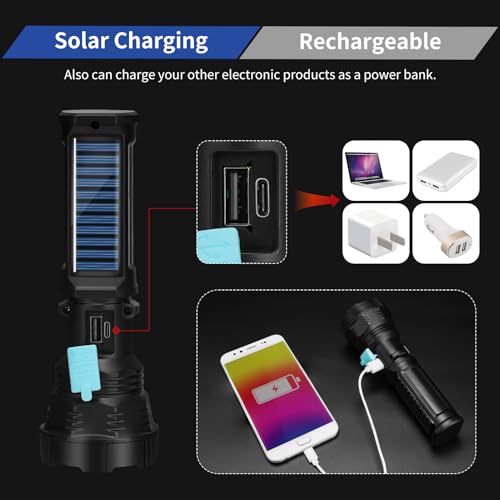 Led Solar Flashlight, 1500 Lumens Led Solar Handheld Rechargeable Flashlights with IP65 Waterproof, 2000mAh Battery for Survival Emergencies Camping (2 Packs) - Image 5