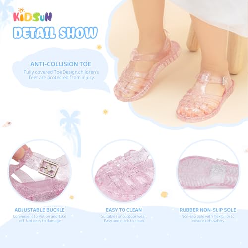 Image of KIDSUN Toddler Girls Jelly Sandals Closed Toe Water Beach Summer Shoes Soft Rubber Sole Mary Jane Dress Shoes Princess Flat