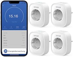 GHome Smart WLAN Steckdose 16A, Smart Home Plug Funktioniert mit Alexa/Google Home, Stromverbrauchsmessung, App- & Sprachsteuerung, Zeitplan und Timer steckdose, 4er Pack,NUR auf 2.4GHz WiFi