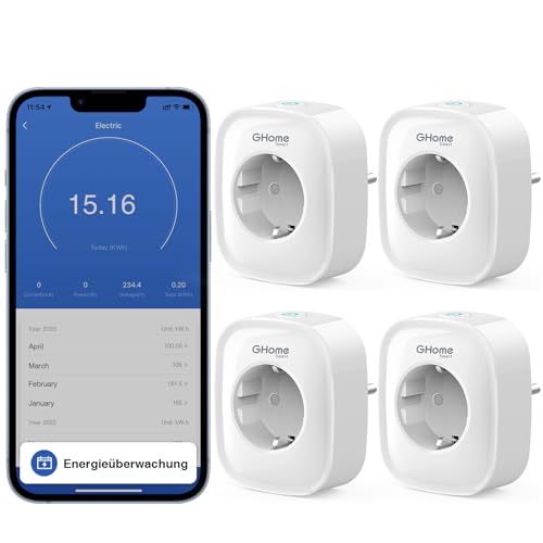 Smart Wlan Steckdose 16A, Alexa Steckdose 4er Pack, Smart Home Plug Kompatibel mit Alexa Google Home, App Fernbedienung, Stromverbrauch messen Sprachsteuerung Timer, NUR auf 2.4 GHz WiFi