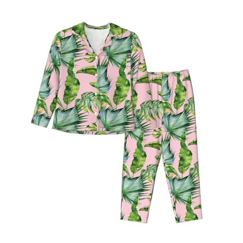 Pyjama feuilles de bananier manches longues ensemble nuit taille élastique