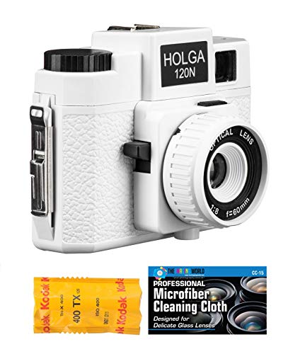 Holga 120N Medium Format Film Camera (White) with Kodak TX 120 Film Bundle and Microfiber Cloth