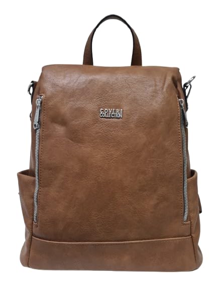 Zaino casual in ecopelle PU sistema antifurto, convertibile in borsa a tracolla con 2 tasche frontali, ideale per il lavoro, l'università... Art.8002-8 Prodotto Originale Coveri (MARRONE)