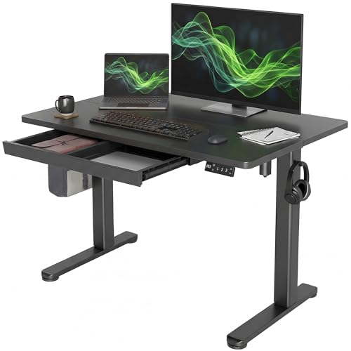 Image of Claiks Electric Standing Desk with Drawer 40 Inch Black